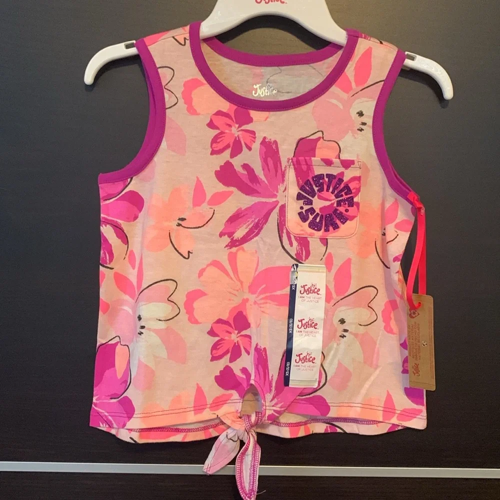 Justice Girls Pink Floral Tank Top